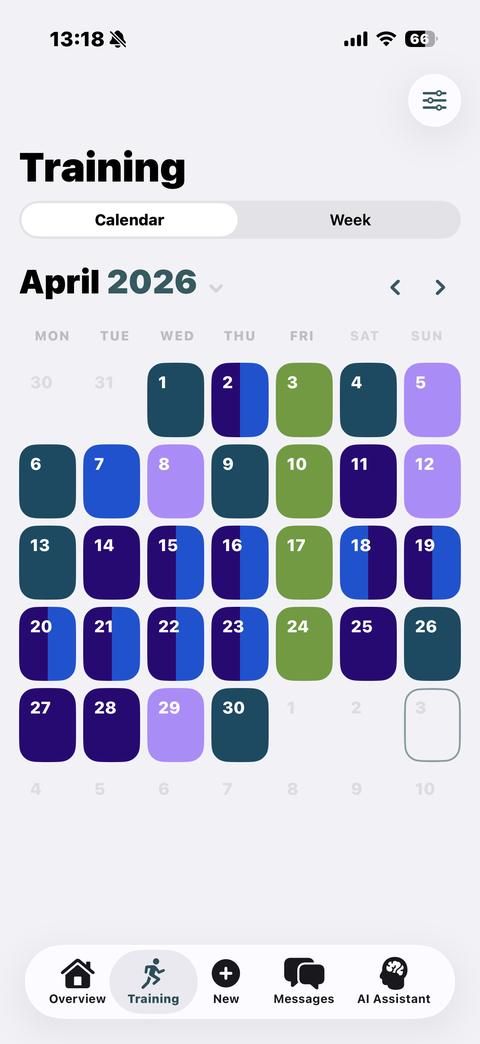Monatskalender in DocumentDiary mit eingetragenen Trainingseinheiten
