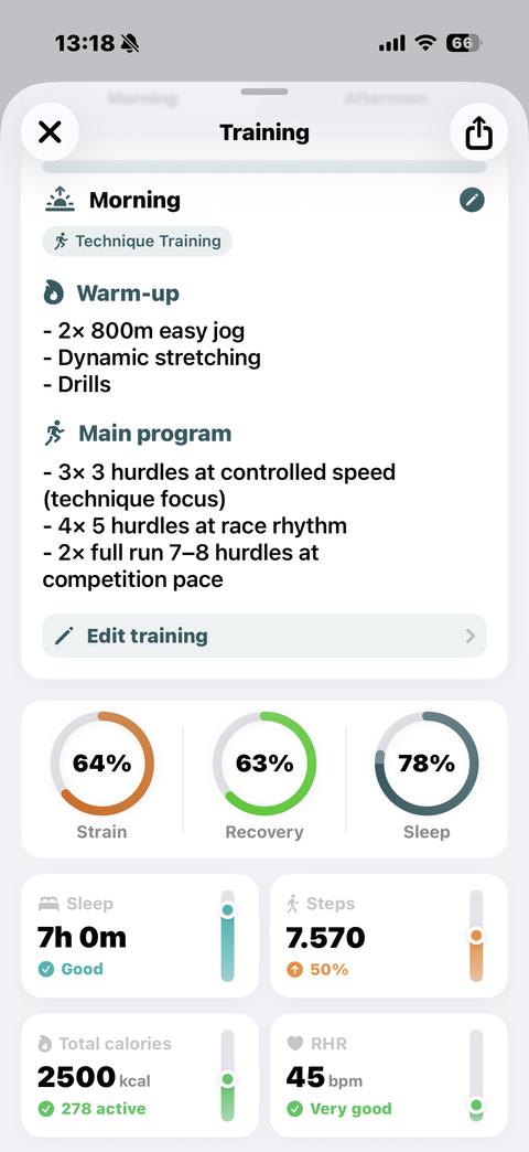Eine Trainingseinheit in DocumentDiary mit Aufwärmen und Hauptprogramm