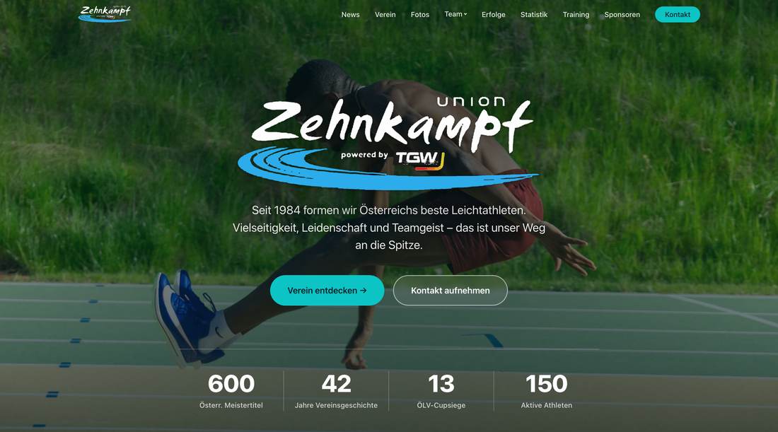 Startseite der Website der TGW Zehnkampf-Union